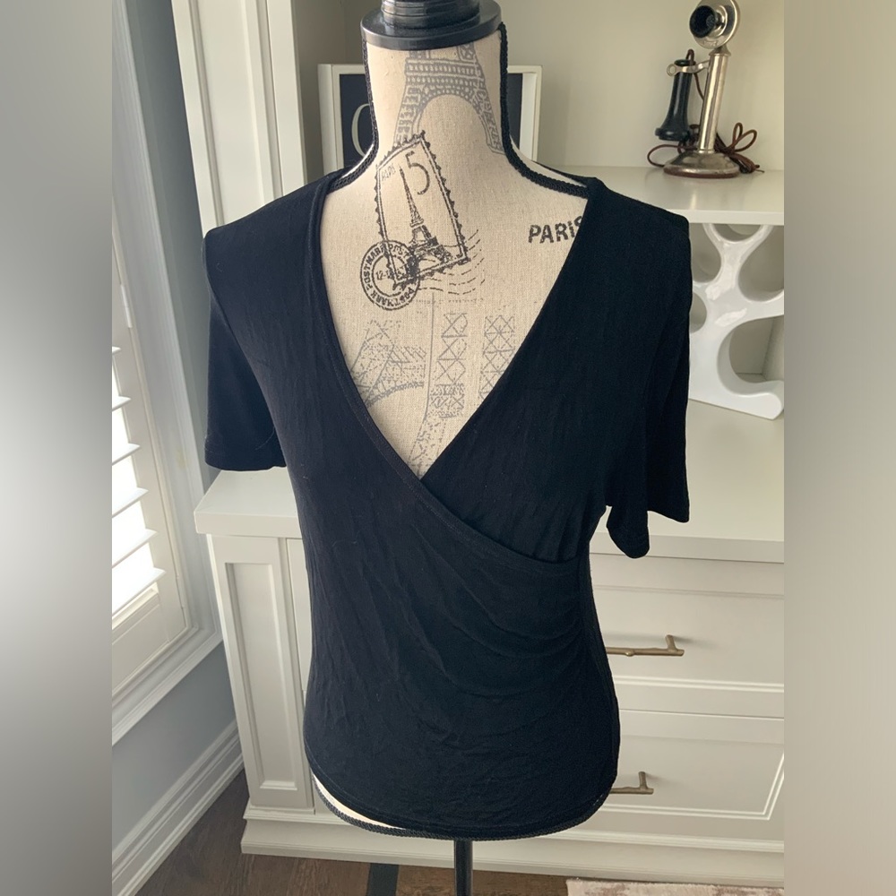 Vintage 90’S WESTERN COLLECTION Black Crossover V-Neck Short Sleeve shirt SZ M